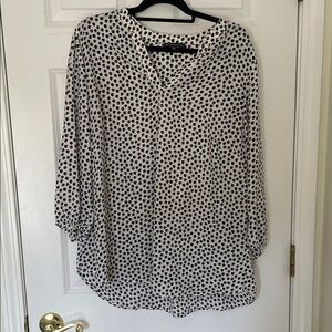 Adrianna Papell Black and White Dotted Blouse 1X